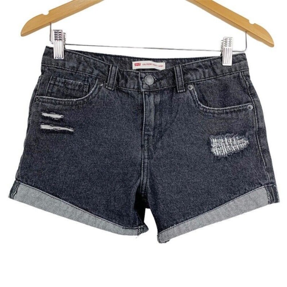 Levi's Womens Girlfriend Shorty Shorts Black Pockeks Distressed Cuffed Hem 12